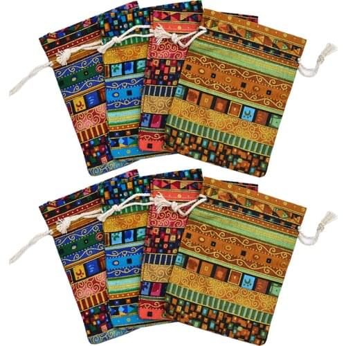 8pcs Cotton Linen Bags With Drawstring Ethnic Style Gift Jewellery Bags Tea-Leaves Bags Sachets