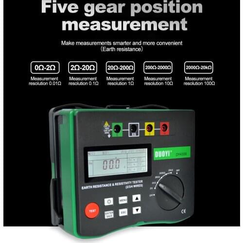 DY4300 Digital Ground Tester Ground Resistance Megohmmeter and Soil Resistivity Component Tester