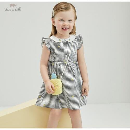 DBZ18154 dave bella summer baby girls fashion fruit plaid dress with a small bag party dress kids infant lolita 2pcs clothes