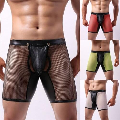 Mens Mesh Boxer Briefs Sexy Hollow Underwear Translucent Low Waist Youth Opening Breathable Boxer Briefs For Men