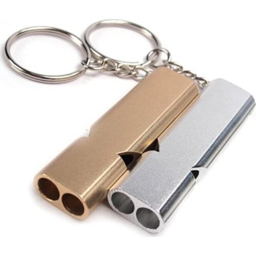 Double Pipe High Decibel Aluminum Alloy Outdoor Emergency Survival Whistle Keychain Cheerleading Whistle Multifunction EDC Tool