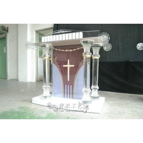 Customized Logo Crystal Column Pulpit Aceylic Podium For Church For School For Speech