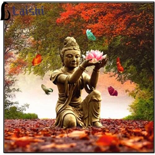 5D Diy Daimond Painting Autumn scenery, Cross-stitch lotus Buddha Statue Diamond Mosaic Full Round Rhinestones Paintings Decor