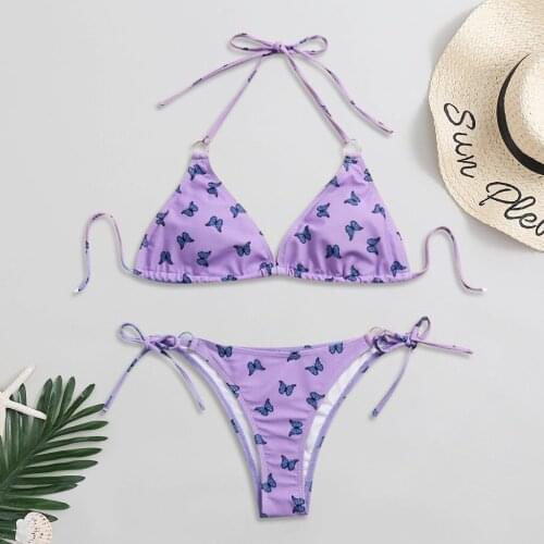 Two Piece Bikinis Set Women Swimwear Butterfly Print Push Up Beach Beachwear Sexy Bandage Brazilian Swimsuit Wholesale