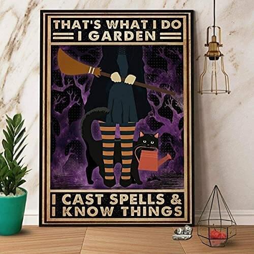 Shorping Witch and Cat I Garden I Cast Spells &I Know Things Cute Metal Sign Garage Street Cafe Bar Club Kitchen Wall Decoration