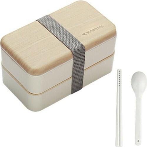 Creative Microwave Double Layer Lunch Box Wooden Sensation Salad Bento Box BPA Free Portable Container Student Worker Box