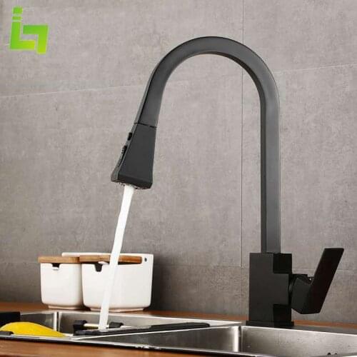 Matte Black Kitchen Faucet Cold and Hot Kitchen Mixer Pull Out Two Function Deck Mounted Tap With Free Hose