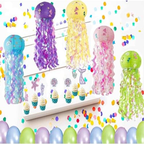 Jellyfish Paper Lantern Mermaid Theme Party Aquarium Deco DIY Creative Chinese Lantern Girl Mermaid Birthday Party Supplies