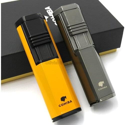 Cohiba Metal 2 Torch Jet Flame Cigar Cigarette Lighter W/Cigar Punch Portable Tobacco Outdoor Smoking Tool Windproof Refillable