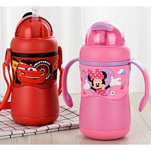 Cute Water Bottle with Straw Disney 6-12 Hours Stainless Steel Childrens Gift Cup Outdoor Travel Kids Anime Thermos Bottle