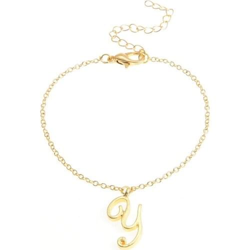 Cursive Initial Y Shape Name Charm Chain Bracelet Swirl English Alphabet Letter Initials Text Character Bracelets Jewelry Gifts