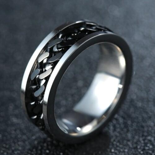 Mens European Style Rotatable Chain Stainless Steel Ring (Available in Sizes M - Z+2)