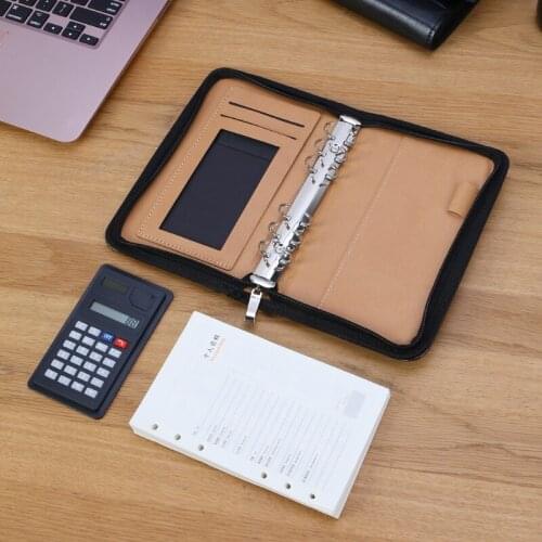2021 New PU Leather Cover A6 Zipper Notebook Loose-Leaf Business Notepad With Calculator