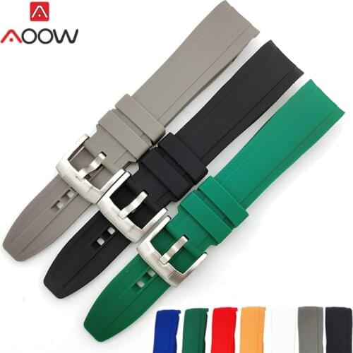 18mm 20mm 22mm Sport Silicone Strap Curved End Stainless Steel Buckle Waterproof Rubber Men Replacement Wrist Band Watchband