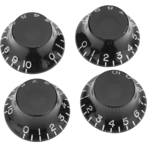 Musiclily Pro Metric Size 18 Splines Bell Top Hat Control Knobs for Asia Import Guitar Bass Split Shaft Pots , Black (Set of 4)