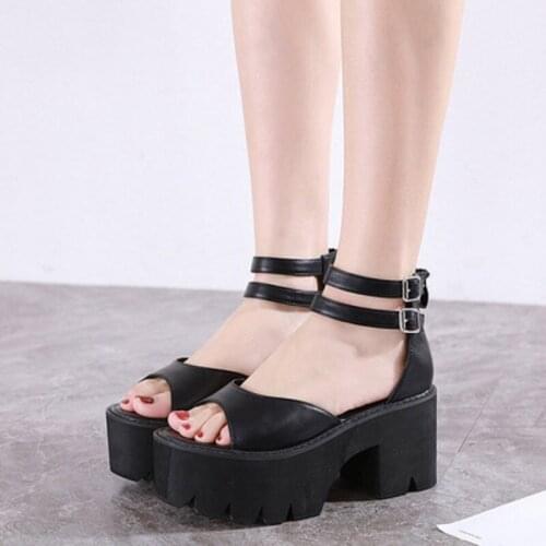 Summer Hot Sale Fashion Thick Bottom One Word Buckle 8cm High Heel Sexy Open Toe Ladies Sandals With Waterproof Platform