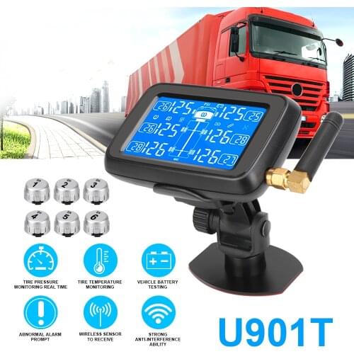 Auto Truck BUS TPMS Digital LCD Display Car Wireless Tire Pressure Monitoring System Replaceable Battery with 6 External Sensors