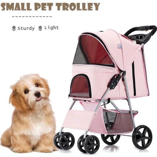 Foldable Pet Dog Stroller With Waterproof Cover Outdoor Travel Dogs Trolley Comfortable Breathable One-Hand Fold Cart For Cat