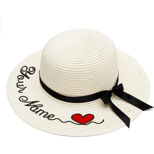 Embroidery Personalized Custom LOGO Your Name straw hat Sun Hat Large Brim Straw Hat Outdoor Beach hat Summer Caps