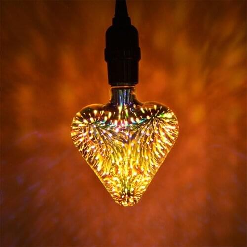 Heart Shaped 3d Salutes Fireworks Glass Led Bulb Romantic Wedding Love Neon Lamps Room Decorations Cute Decor Lights For Ceiling
