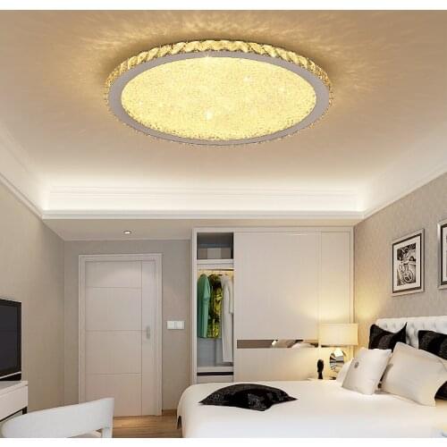 Modern Led Crystal Ceiling Lamp Hallway Living Room Home Luminaire Suspension Hanging Light Stainless Steel with Remote Control