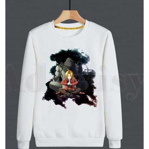 Anime Fullmetal Alchemist Brother Edward Elric 90s Hoodies Sweatshirt Print Trend Mens Clothes Hip-Hop Male Crewneck Hoodies Men