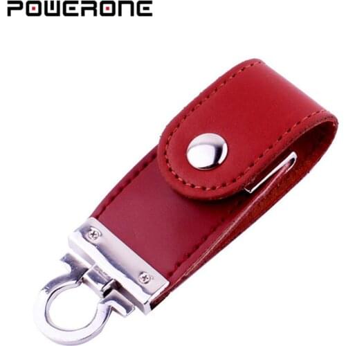 POWERONE metal keychain pendrive 8GB 16GB 32GB 64GB Leather USB Flash Drive Pen Drive Pendriver flash Memory Card memory stick