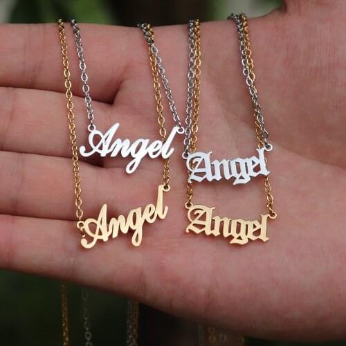 Vintage Jewelry Angel Letter Pendant Necklace Gold Chain Necklaces For Baby Girl Old English Choker Stainless Steel Colar