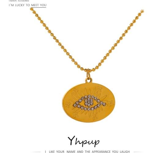 Yhpup Luxury Rhinestone Eye Pendant Necklace Trendy Stainless Steel Women Chain Choker Metal Necklace Jewelry Bijoux Femme 2021