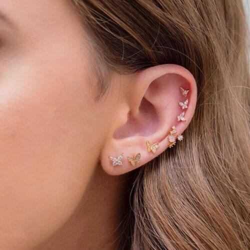 High quality minimal delicate cute butterfly stud earring mini small stud for girl 925 sterling silver wholesale earrings