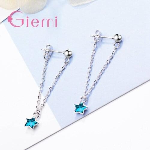 Blue Star Minimalism Dainty Delicat Long Chain Drop Earrings 925 Sterling Silver For Women Girls Party Decoration Jewelry