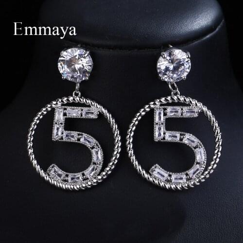 Emmaya Brand Fashion Simple AAA Cubic Zircon White Gold Color Originality Number Earrings For Women Wedding Party Jewelry Gift