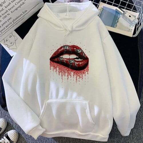 Winter Sexy lips Printed Oversized Sweatshirt Unisex Hoodies Harajuku Warm Pullover Drawstring Fashion Womens Hoodie Sweatshirt