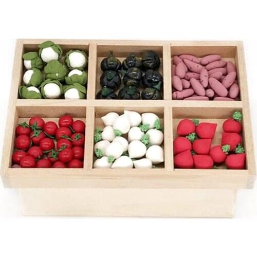 1:12 Mini Fruit Sale Shelves Miniature Wooden Vegetable Fruit Rack Kids Pretend Dollhouse Furniture Toy Dollhouse Accessories