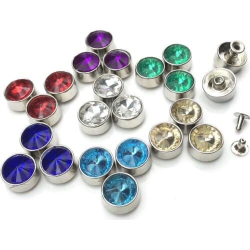 10PC/Set Multicolor Metal Studs Spikes DIY Clothes Shoes Crafts Decoration Rhinestone Rivets Glitter Round Leatherl Nail Rivet