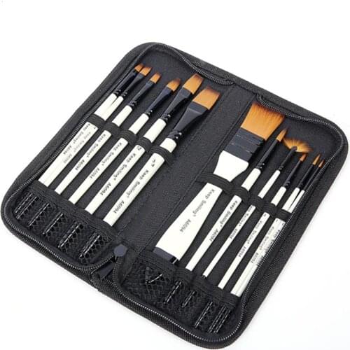 12Pcs/set Watercolor Gouache Paint Brushes Acrylic Oil Painting Brush Nylon Hair Paint Brush Set Art Supplies with Pencil case