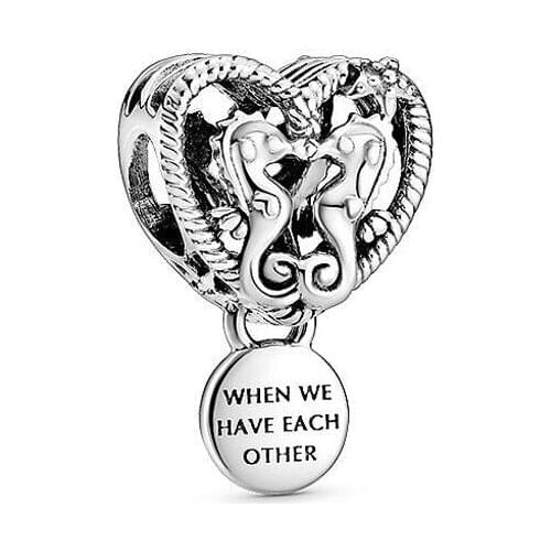 2020 New Original 925 Sterling Silver Beads Openwork Seahorses Heart Charm Fit Pandora Bracelet Bangle DIY Women Jewelry