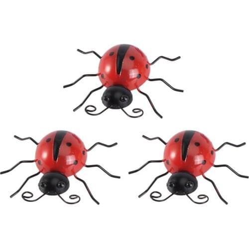 3pc Simulation Ladybug Ornaments Iron Ladybug Garden Yard Home Decorations Iron Sculpture Landscape