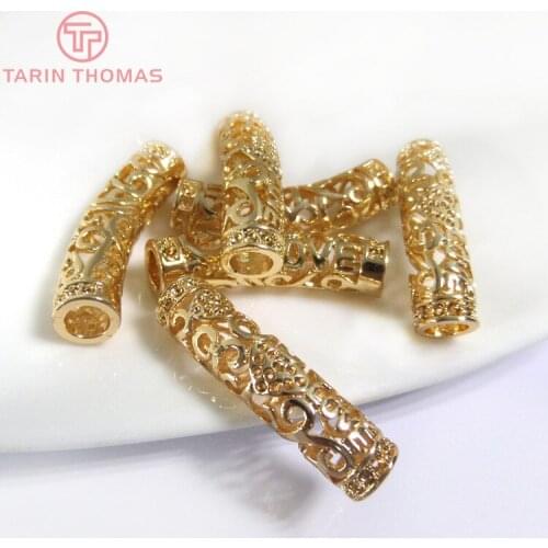 6PCS 30x7MM 24K Champagne Gold Color Plated Brass LOVE Hollow Curved Bracelet Tube High Quality Diy Jewelry Accessories
