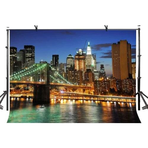 7x5ft New York Night Backdrop New York City Night Bridge Photography Background and Studio Photography Backdrop Props