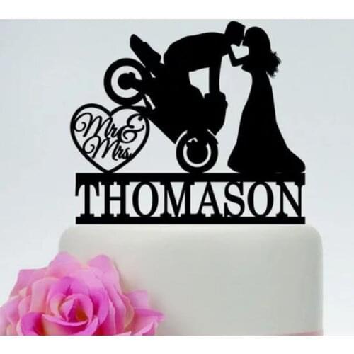 Custom Acrylic Motorbike Mr&Mrs wedding Cake Toppers, couples motorcycle cake topper engagement bridal shower party decorations