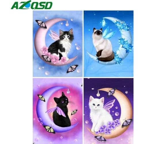 AZQSD Diamond Embroidery Cat Moon Mosaic 5D Diamond Painting Animal Cross Stitch Handicraft Picture Of Rhinestones Home Decor