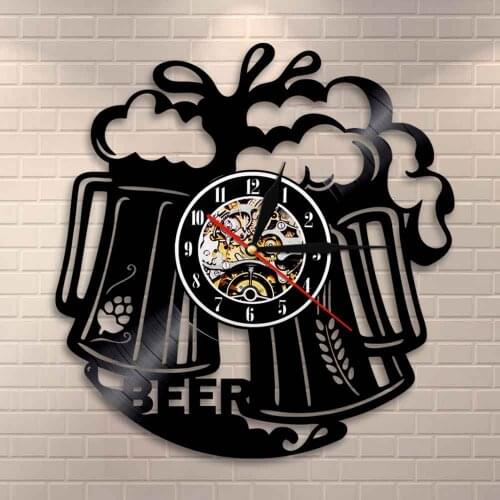 Pub Bar Tavern Bartender Brew Brewery Beer Logo Wall Art Wall Clock Cheers Alcohol Liquor Ale Drink Vinyl Record Wall Clock Gift