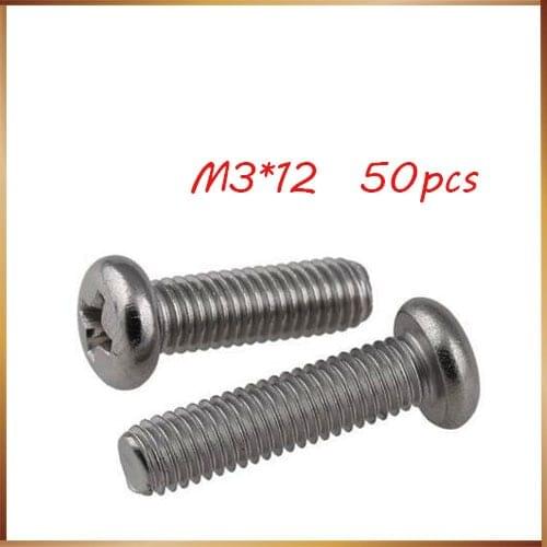 Free Shipping M3X12 304 Stainless Steel Pan Head Screw Socket Recessed Raised Cheese Head Pan Round Head Cross Recessed Screw