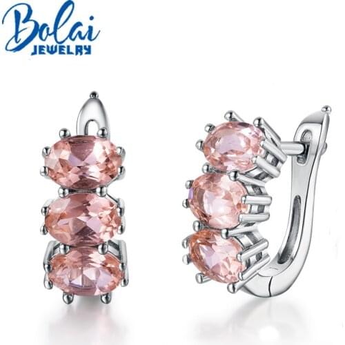 Bolaijewelry,Created Morganite nano 5.8ct oval shape earring 925 sterling silver shinning jewelry for girls