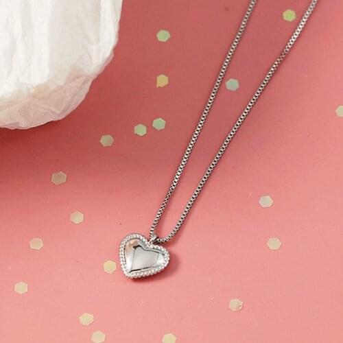925 Sterling Silver Box Chain Heart Charm Pendant Necklace For Women Wedding Jewelry Choker Collar dz537