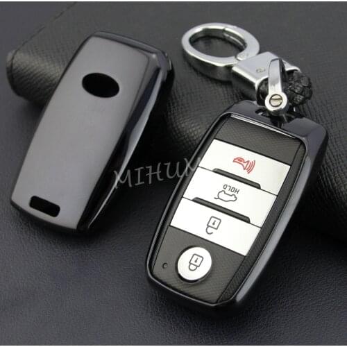 TPU Car Key Fob Case Chain Ring For Kia Optima Sportage Sorento Niro Soul Sedona Carnival Black