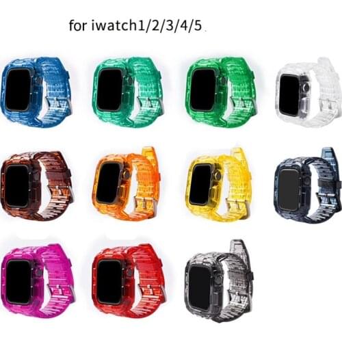 Case+Strap for Apple Watch Band 5 4 3 44mm 40mm 42mm 38mm Soft Transparent Silicone Bracelet Rubber Band iWatch Series 5 4 3 2 1