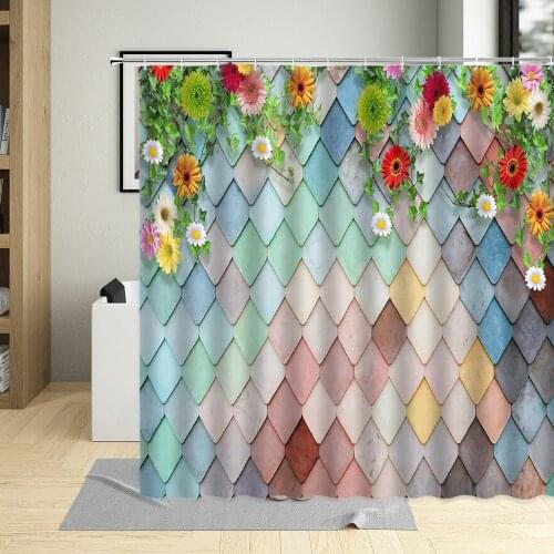 Floral Wall Shower Curtain Set Spring Scenery Flowers Plant Pink Flower Natural Landscape Garden Bathroom Curtains With Hooks