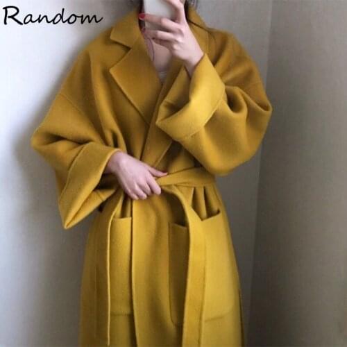 Elegant Solid Long Wool Coat Women Batwing Long Sleeve Loose Pocket Coat Split Hem Chic Stylish Jacket Winter Warm Blends 2020